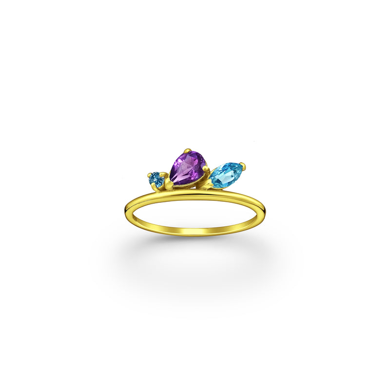 Amethyst, London Blue Topaz and Sky Blue Topaz Crystal Ring