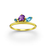 Amethyst, London Blue Topaz and Sky Blue Topaz Crystal Ring